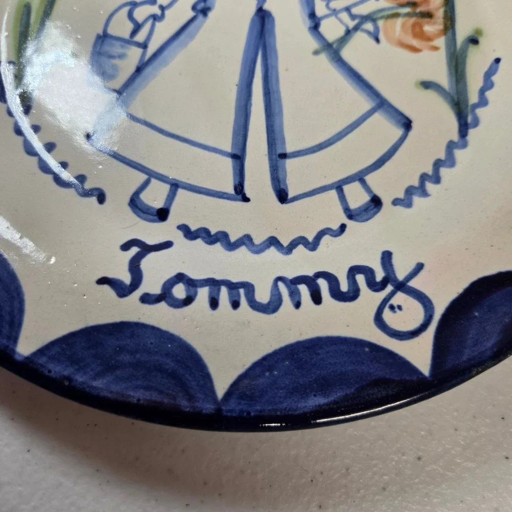 John B Taylor Ceramics Tommy‎ Blue White Hand Painted VTG Nursery Plate 9.25in